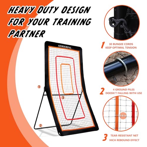 4x7FT Lacrosse Rebounder, Volleyball Rebounder Net, 5 Adjustable Angles Lacrosse Bounce Back for Backyard & Outdoor, Baseball Softball and Soccer Rebound with Target Strip, Sturdy Frame