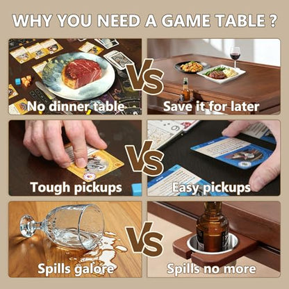 Solid Wood Board Game Table with Removable Table Top for 4–6 Players,Gaming Table and Dining Includes Play Mat and Detachable Cup Holders with 55" x 31" Play Area (Cherry) - color: Cherry