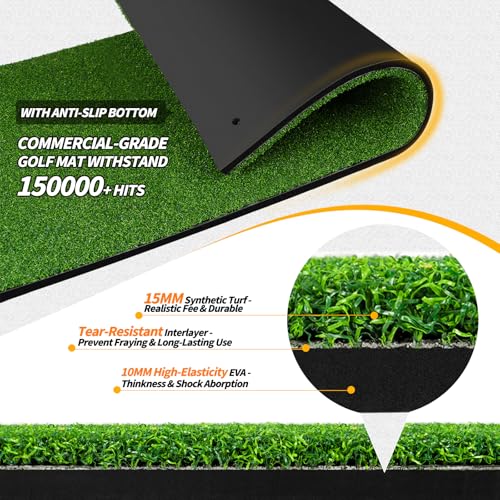 5x4ft Golf Hitting Mat for Indoor and Outdoor Practice, High-Elasticity Golf Practice Driving Range Turf Mat, Convertible 2-in-1 Golf Hitting & Putting Mat for Garage Simulator Training