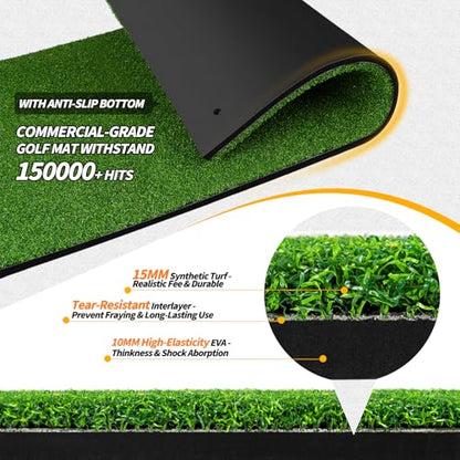 5x4ft Golf Hitting Mat for Indoor and Outdoor Practice, High-Elasticity Golf Practice Driving Range Turf Mat, Convertible 2-in-1 Golf Hitting & Putting Mat for Garage Simulator Training