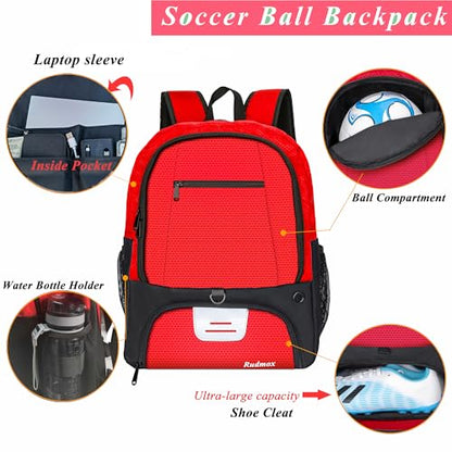 Soccer Ball Bag-Backpack for Basketball,Volleyball with Cleat Shoes and Ball Compartment for Sports Team,Trainning - color: Red