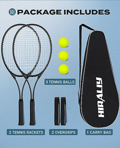 HIRALIY Tennis Rackets 2 Pack for Adults Beginners - 27 Inch Lightweight Aluminum Tennis Racquet Set with 3 Balls & Carry Bag - Vibration Dampening & Large Sweet Spot for Men Women Couples