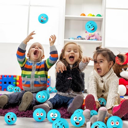 Shappy 24 Pcs Mini Volleyball Stress Balls 1.57 Foam Sports Balls with Emotion for Kids Volleyball Team Gifts with Mesh Drawstring Bag for Volleyball Party Birthday School Reward,6 Style(Blue) - color: Blue