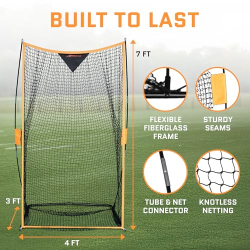 Football Net (7x4 ft) for Field Goals, Portable Football Kicking Net for Throwing with Target Zone Attachment, Field Goal Kicking Cage Nets for Practice [Sand Bag, Ball, Pump, Tee, Carry Bag Included]