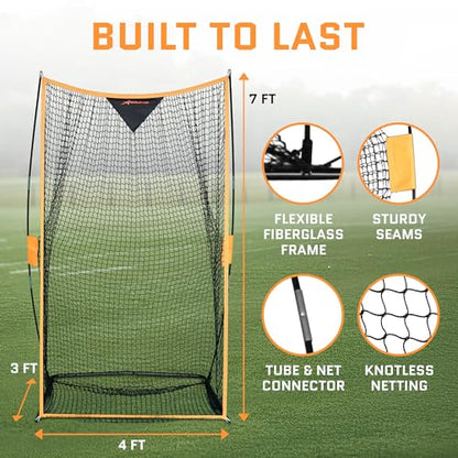Football Net (7x4 ft) for Field Goals, Portable Football Kicking Net for Throwing with Target Zone Attachment, Field Goal Kicking Cage Nets for Practice [Sand Bag, Ball, Pump, Tee, Carry Bag Included]