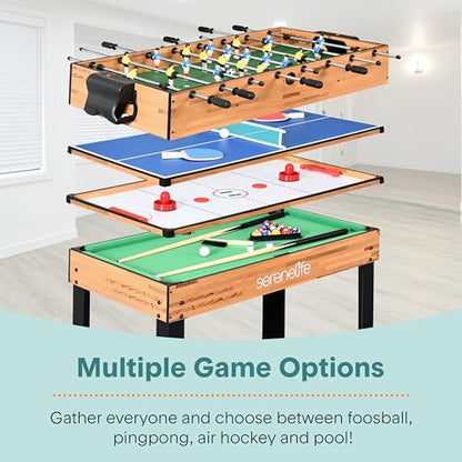 SereneLife Multi Game Table, 48” Sports Arcade Games with Accessories, Ping Pong, Hockey, Pool Billiards, Soccer Foosball All in One, for Indoor and Outdoor, Family, Kids and Adults