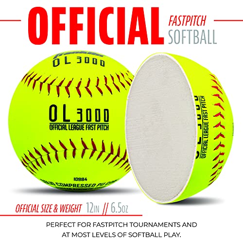 Franklin Sports Official Game Softballs - OL3000 Fastpitch 12" Inch Yellow Softballs - Official Size + Weight Tournament Balls for Practice + Games - 1 Softball - size: 12-Inch, style: 12 Pack