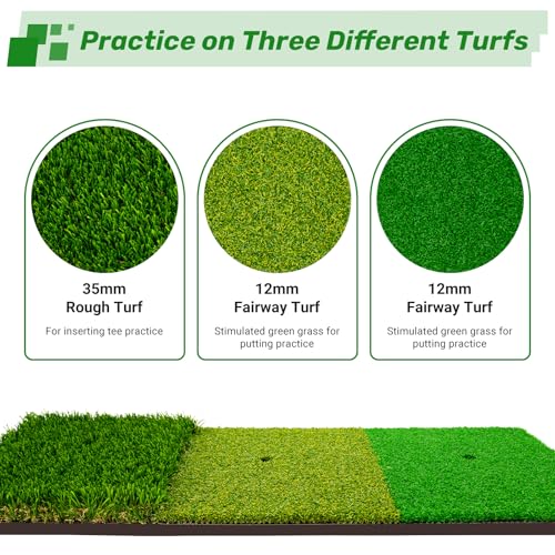 LYDARZ Golf Hitting Mat, Turf Golf Practice Mat for Indoor/Outdoor Driving, Chipping & Putting Training, Golf Training Accessories & Gift for Men & Women - size: Tri-Turf mat