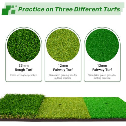 LYDARZ Golf Hitting Mat, Turf Golf Practice Mat for Indoor/Outdoor Driving, Chipping & Putting Training, Golf Training Accessories & Gift for Men & Women - size: Tri-Turf mat