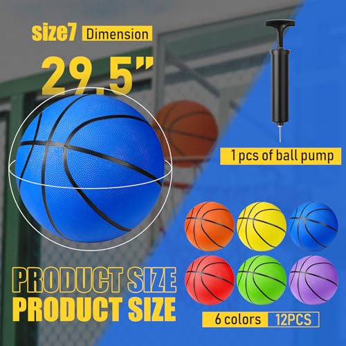 Jerify 12 Pack Official Size Rubber Basketballs for Kids Child Junior Youth Indoor Outdoor Sports Basket Balls with Pump Back to School Student Gifts Operation Christmas Bulk Items - size: Size 7, 29.5"