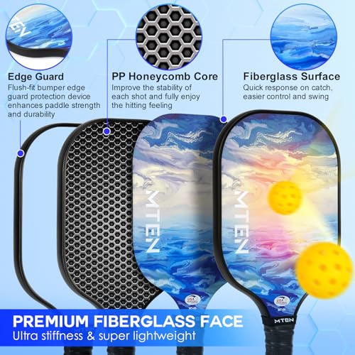 Pickleball Paddles Set of 2 or 4, or Single Paddle – USAPA Approved Fiberglass Surface Pickleball Rackets Set for Men & Women - color: Lake White*2