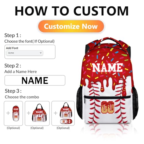 Custom Baseball Drip Backpack for Children Teen Kids School Supplies for Boys Girls, Casual Red Bookbag for Preschool Elementary Kindergarten Vacation Travel Picnic - color: Red