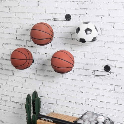 MyGift Wall Mounted Black Metal Sports Ball Storage, 7 Inch Round Display Rack for Soccer Ball, Volleyball, Basketball Holder, Set of 6