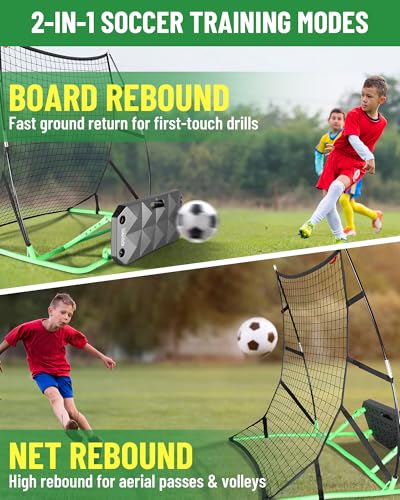 SPOYNAL 2-in-1 Soccer Rebounder with Adjustable Dual-Sided Rebound Board, Soccer Rebounder Net for Passing, Volleys & Ground Drills, Soccer Training Rebound Net for Solo & Team Practice