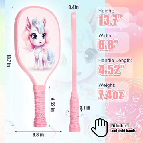Lunmon Kids Paddle with 2 Cute Ball Small Grip Lightweight Fiberglass Rackets Paddle Set for Christmas Party Gifts Children 4-11 Years Old