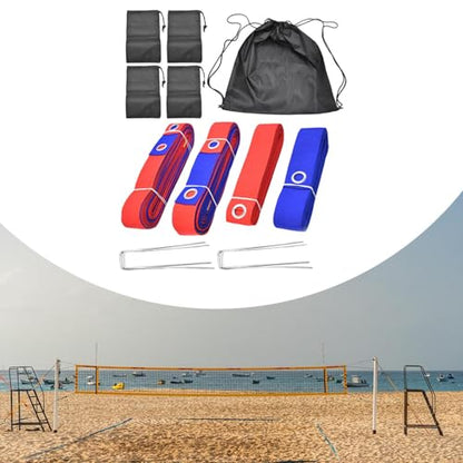 Beach Volleyball Court Boundary Lines Kit Portable with Metal Anchors 52.5 ft and 26.2 ft Line - color: Red and Blue