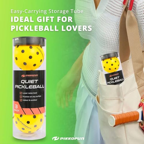 Silent Pickleball Balls - Quiet Foam Pickleballs for Indoor and Outdoor Practice - Includes 3 Balls and Tube - 3 Pack Soft Pickleballs - color: A-Yellow