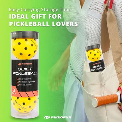 Silent Pickleball Balls - Quiet Foam Pickleballs for Indoor and Outdoor Practice - Includes 3 Balls and Tube - 3 Pack Soft Pickleballs - color: A-Yellow