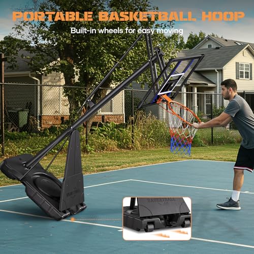Asbest Basketball Hoop Outdoor Portable 44 Inch Backboard, 5.3-10FT Adjustable Goal System with Wheels for Kids, Teens & Adults, Backyard & Driveway