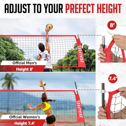 ZEALFEEL Volleyball Net, 12ft/20ft Volleyball Training Net for Backyard Height Adjustable, Portable Freestanding Practice Net for Hitting & Serving Drills, Pop up Net with Carry Bag for Indoor Outdoor - size: 20 FT Volleyball Net