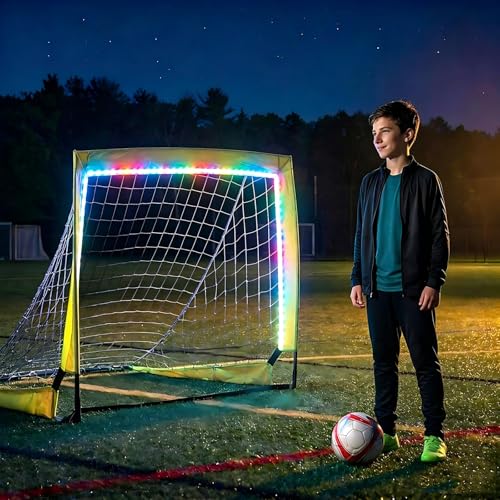 12Ft Soccer Goal Lights for 3x4Ft Net, 16 Color Changing LED Strip with Controller, Waterproof Glow in the Dark Night Training Gear, Impact Resistant, Also fits Field Hockey (No Net)