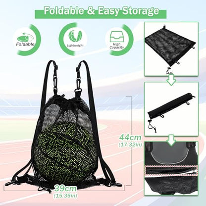 STAY GENT Drawstring Basketball Backpack for Boys, Foldable Soccer Backpack Gym Bag Sackpack Sports Sack with Detachable Ball Mesh Bag for Volleyball Baseball Yoga - color: Pitch Black