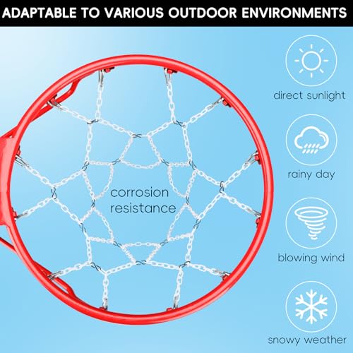 Basketball Net Heavy Duty Replacement,Carbon Steel Chain Basketball net, Anti-Rust Use Indoor Outdoor Standard 12 Loops Hoop - color: White