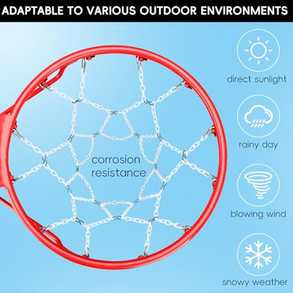 Basketball Net Heavy Duty Replacement,Carbon Steel Chain Basketball net, Anti-Rust Use Indoor Outdoor Standard 12 Loops Hoop - color: White