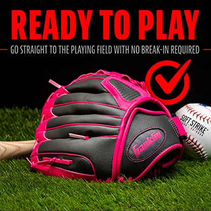 Franklin Sports RTP Kids Baseball Gloves - Child's Teeball Glove + Ball Set - Boys + Girls Mitt Set - Kids + Toddler - Right Hand Throw - 10.5" - Pink