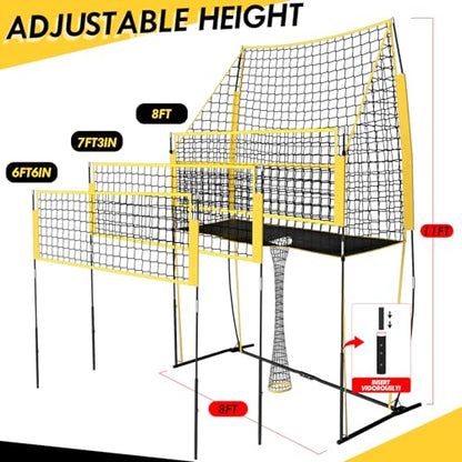 Volleyball Training Net, Portable Adjustable Trainer for Serving Spiking & Setting – 3-in-1 Height Settings for Kids Teens & Adults, Sturdy Steel Frame for Backyard Beach Gym Indoor/Outdoor Practice
