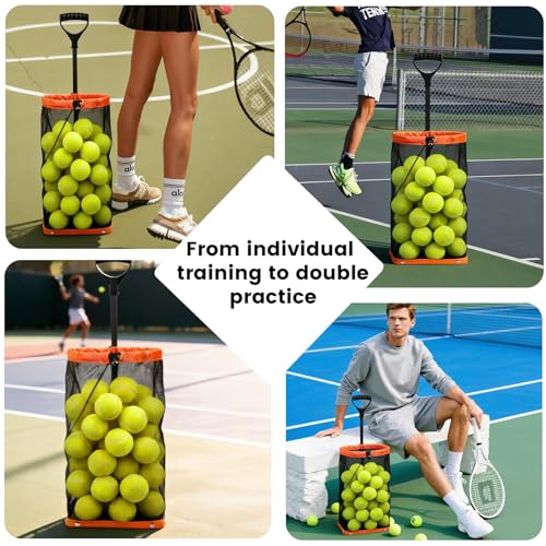 Rolling Pickleball Ball Collector with Wheels & Telescopic Handle - Large Capacity Tennis Ball Hopper Basket with Durable Mesh, Portable Ball Retriever for Tennis, Pickleball & Baseball Training
