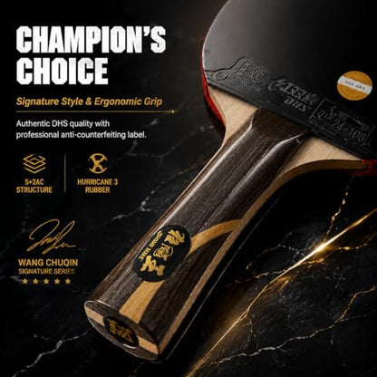 DHS Sports Wang Chuqin Classic Series Table Tennis Racket Set – Professional Ping Pong Paddle, Hurricane King 5+2AC Blade, Hurricane 3 Rubber, Heavy Spin & Fast Attack, Includes 3-Star Balls & Case