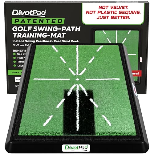 Patented Golf Training Aid, Golf Mats Practice Indoor & Outdoor, Soft Fibre, Real Give, 5 lb, Woven Alignment, Extra Pad, Home Backyard Swing Trainer, Hitting Mat, Accessories Gift Men, Women