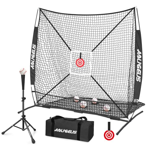 6'X6' Baseball Softball Practice Net,Pitching Net,Batting Net,with Bonus Strike Zone,Target and Bow Frame,for Hitting,Pitching,Catching - size: 6 x 6 FT, style: Full Mouth Version-Black