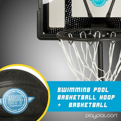 Play Platoon Swimming Pool Basketball Hoop Poolside Above Ground Games for Family - Backboard Adjustable Height 3-4 Feet, Includes PU Leather Basket Ball & Air Pump - Great for Inground Pool Deck