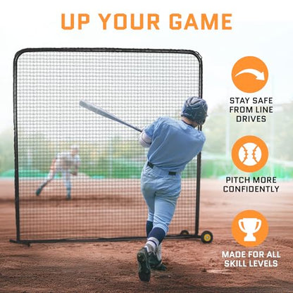 ACELETIQS Baseball Pitching Net & i-Screen (Compact & XL Sizes) Softball Baseball Pitcher Protector for Batting Cages and Fields | Heavy Duty Net for Back Drive, Line Protection - Multi-Purpose Use - size: 7x7 Feet