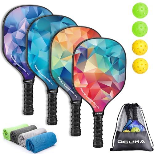 Pickleball Paddles, USAPA Approved Lightweight Pickleball Paddles Set of 4, 4 Pickleball Balls, 4 Cooling Towels& Bag, Premium Pickleball Rackets for Beginners & Pros