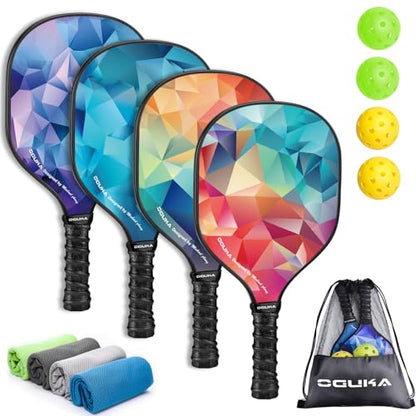 Pickleball Paddles, USAPA Approved Lightweight Pickleball Paddles Set of 4, 4 Pickleball Balls, 4 Cooling Towels& Bag, Premium Pickleball Rackets for Beginners & Pros