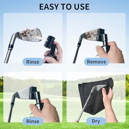 Golf Club Cleaner, Non-Leaking Stretchable Golf Club Brush with Microfiber Golf Towel (23.6 * 15.7 in), Strong Bristles Golf Brush Can Hold 5oz Water, Essentials Golf Accessories for Men - style: 2 Pack Golf Brush