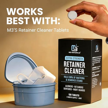 Denture Bath Case and Retainer Case, Denture Bath Cup for Invisalign Retainers Mouthguards Dentures Cleaner Kit with Strainer Spill-Free Portable Retainer Cleaner Case by M3 Naturals (Pack of 2) - size: Bath Case (1 Count) (Pack of 2)