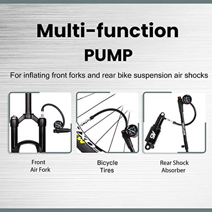 Hycline Shock Pump for Mountain Bike, High Pressure 300 Psi for Front Fork and Rear Bicycle Suspension Air Pump with Gauge Fits Schrader & Presta Tire Valve - color: Black