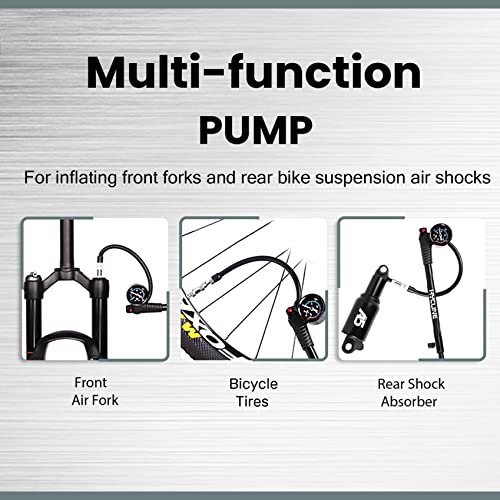 Hycline Shock Pump for Mountain Bike, High Pressure 300 Psi for Front Fork and Rear Bicycle Suspension Air Pump with Gauge Fits Schrader & Presta Tire Valve - color: Titanium