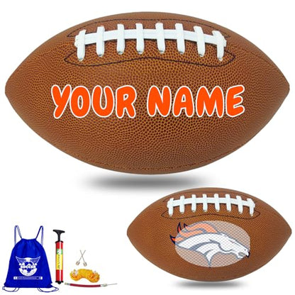 Personalized Customized Football - Official Size 9 Leather Footballs with Team Logo + Your Name - Football Fans Gift - color: Denver Broncos