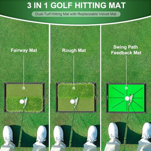 Dual-Turf Golf Hitting Mat with Replaceable Velvet Mat Golf Training Accessories for Swing Path Feedback 12.6"x16.5" Golf Practice Trainer Matt for Men Women Kids