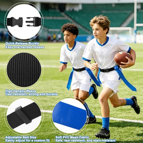 CHERAINTI Flag Football Belts Set, 14 Players Adjustable Extended Youth Flag Football Set for Kids, Teens & Adults, Ideal for Team Training and Outdoor Games, Includes Cones, Whistles & Carry Bag
