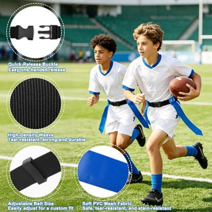 CHERAINTI Flag Football Belts Set, 14 Players Adjustable Extended Youth Flag Football Set for Kids, Teens & Adults, Ideal for Team Training and Outdoor Games, Includes Cones, Whistles & Carry Bag
