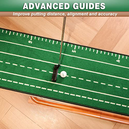 CHAMPKEY Premium Golf Putting Green Indoor with 3 Golf Putting Gates - Improves Putting Accuracy and Skill Levels Golf Putting Mat - Ideal for Indoor and Outdoor Training - style: Tri-Hole - Wooden