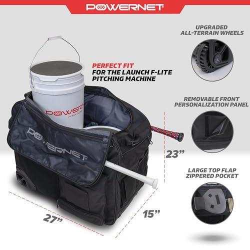 PowerNet Rolling Bucket Bag, Holds 2 6-Gallon Bucket of Baseballs & Softballs, Storage Pockets for Baseball Bat, Gloves & Scoreboards, Fits Launch F-lite Pitching Machine & Balls - style: Pro