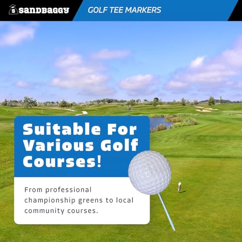 Sandbaggy Plastic Tee Markers for Golf Course (UV Resistant) - Steel Spike - Safety Caps Included - color: White