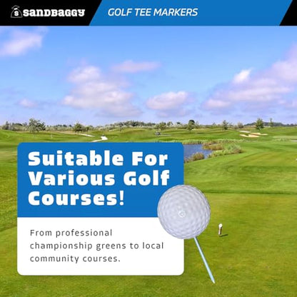 Sandbaggy Plastic Tee Markers for Golf Course (UV Resistant) - Steel Spike - Safety Caps Included - color: White